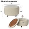 30" Round Ottoman Coffee Table with Removable Wood Top & Hidden Storage, Upholstered Foot Stool, Beige - 2 of 4