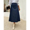 High Waist Dark Blue Denim Skirt, Elastic Waist Ankle-Length A-Line Skirt - 4 of 4