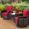 3-Piece Outdoor Wicker Patio Set, 360° Swivel Rocker Chairs with Cushions & Tempered Glass Side Table, Elegant Bistro Set for Backyard & Patio - 2 of 4