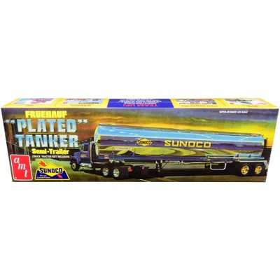 Skill 3 Model Kit Fruehauf Plated Tanker Semi-Trailer "Sunoco" 1/25 Scale Model by AMT