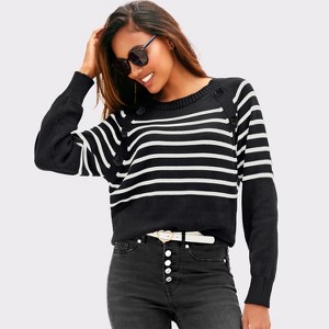 Women's Striped Button Detail Sweater - LASCANA - 1 of 4