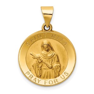 Black Bow Jewelry 14k Yellow Gold Hollow St. Rita Medal Pendant, 19mm (3/4 Inch) - 1 of 4