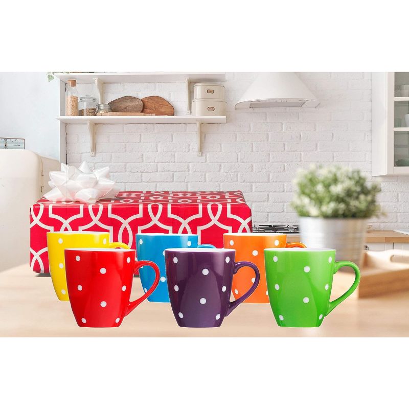 Bruntmor 16 Oz Large Ceramic Polka Dot Coffee Mug Set of 6, Multicolor, 4 of 7