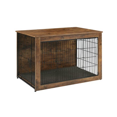 VisioGear Dog Kennel Furniture, Wooden Dog Crate End Table, Decorative Pet Crate Dog Cage for Large Indoor Use, Rustic Brown, 39"*26"*27"