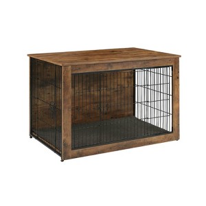 VisioGear Dog Kennel Furniture, Wooden Dog Crate End Table, Decorative Pet Crate Dog Cage for Large Indoor Use, Rustic Brown, 39"*26"*27" - 1 of 4