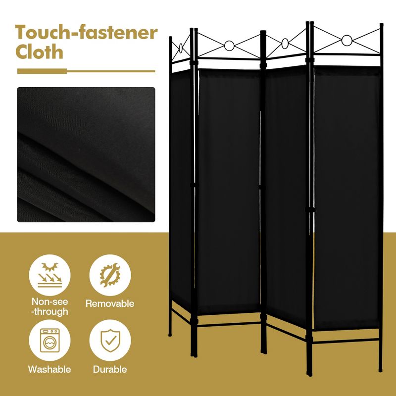 Costway 6 FT 4-Panel Folding Room Divider  Freestanding Privacy Screen Steel Frame Brown\Black\White, 5 of 11