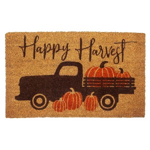 1'4" x 2'4" Happy Harvest Autumn Indoor/Outdoor Coir Doormat Orange/Brown - Entryways: PVC-Backed, Medium Pile - 1 of 4