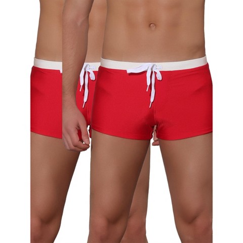 Lars Amadeus Men's Solid Color Elastic Waist Summer Pool Swimwear Shorts 2 Packs Red 34