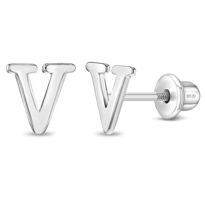 Girls' Polished Initial Letter Initial Screw Back Sterling Silver Earrings - In Season Jewelry