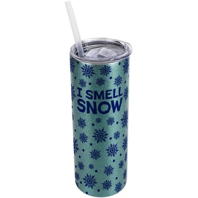 Elanze Designs Blue Snowflake Pattern Turquoise Blue 20 Ounce Double Wall Stainless Steel Glitter Travel Tumbler With Sliding Lid And Straw, I Smell
