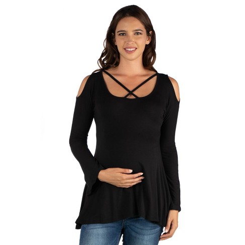 Women's Plus Size Black Exposed Shoulder Top Criss Cross Neckline