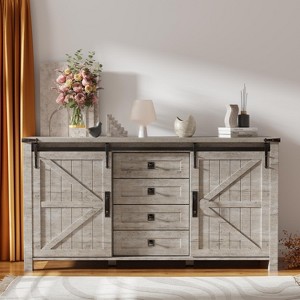 SinCiDo Farmhouse 60"Dressing Table with Sliding Barn Door and 4 Drawers,Drawer Cabinet Living Room,Bedroom,Coffee Bar - 1 of 4