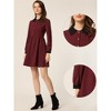 INSPIRE CHIC Women's Peter Pan Collar Contrast Half Placket Long Sleeve A-Line Party Flare Dresses - 2 of 4