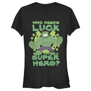 Juniors Womens Marvel St. Patrick's Day Hulk Who Needs Luck T-Shirt - 1 of 4