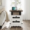 Garvee End Table with Charging Station and 2 Drawers, Narrow Nightstand for Small Space in Living Room, Bedroom, Hallway, White - 2 of 4