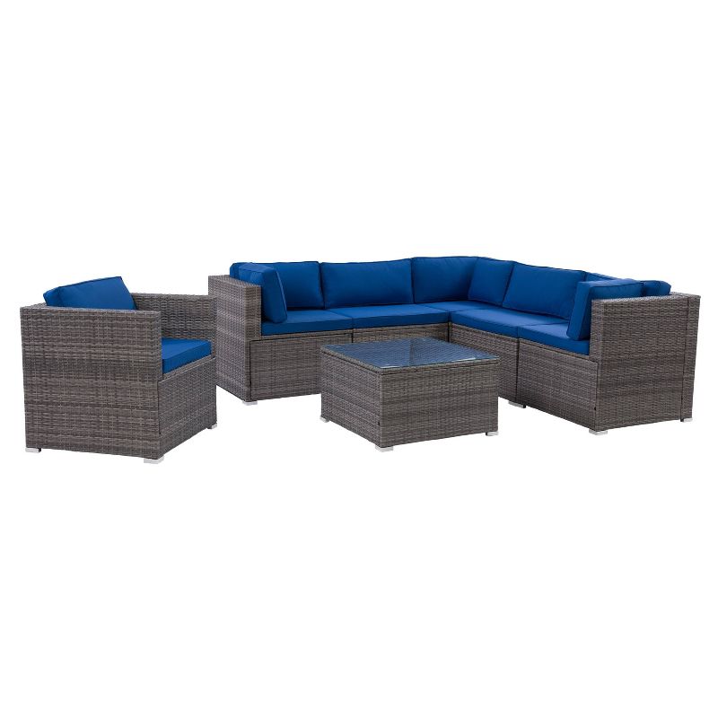 Parksville 7pc Patio Sectional Set Blue - CorLiving, 4 of 9