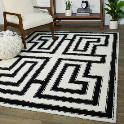 Vincent White and Black Geometric Art Deco 5' x 7' Area Rug