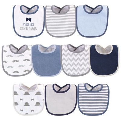 Hudson Baby Infant Boy Cotton and Polyester Bibs 10pk, Perfect Gentleman, One Size