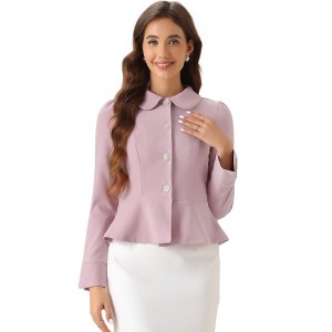 INSPIRE CHIC Women's Elegant Peter Pan Collar Long Sleeve Button Work Peplum Blazer - 1 of 4