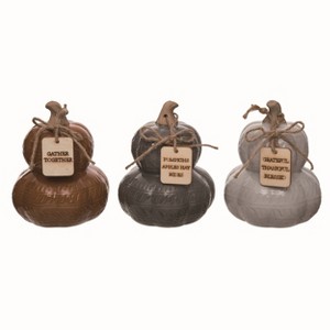 Transpac Terracotta 6.75 in. Multicolor Autumn Stacked Pumpkin with Tag Set of 3 - 1 of 2