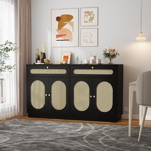 4-Door Rattan Cabinet with 2 Drawers, Sideboard Buffet with Adjustable Shelves, Multi-Functional Storage Console for Multiple Rooms - 1 of 4