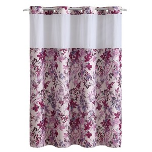 Watercolor Floral Shower Curtain with Liner Pink - Hookless