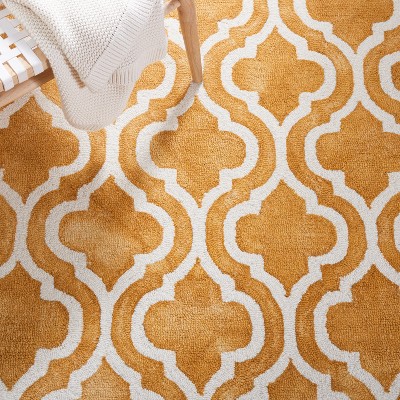 Ivory and Gold Hand-Tufted Wool 6' x 9' Rectangular Rug