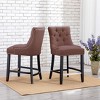WestinTrends 24" Linen Tufted Buttons Upholstered Wingback Counter Stool (Set of 2) - 2 of 4