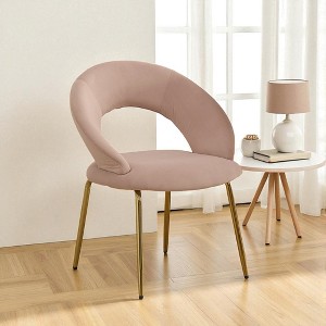 Mshliw Set of 1 Velvet Upholstered Dining Chair with Curved Backrest, Foam Cushion Seat and Metal Legs, Accent Chair for Kitchen or Dining Room - 1 of 4