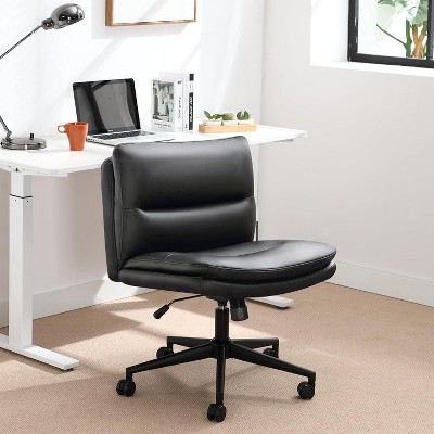 Grungis PU Leather Armless Swivel Office Chair with Wheels,Gaming Chair with Adjustable Height,Computer Chair for Office