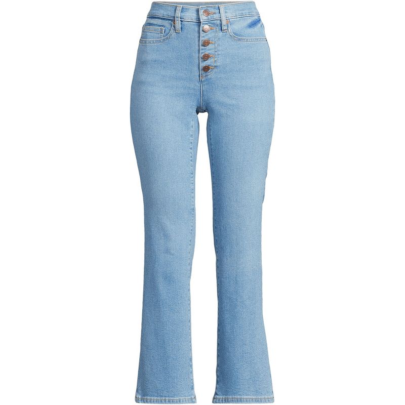 Lands' End Women's High Rise Denim Button Front Kick Flare Crop Jeans, 3 of 4