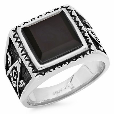 Steeltime Men's two tone black ip and stainless steel masonic ring with ...