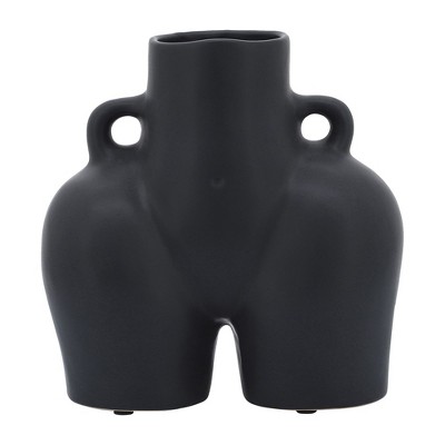 Black Ceramic Sculptural Half Body Vase, 7-inch