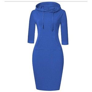 3/4 Sleeve Dresses for Women Pocket Knee Length Sweatshirt Pullover Hoodie Dress - 1 of 2