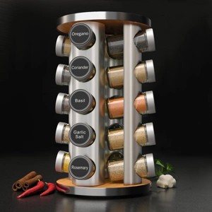 Rotating Spice Rack Organizer with 20 Glass Jars and 386 Labels – Revolving Countertop or Cabinet Spice Holder - 1 of 4