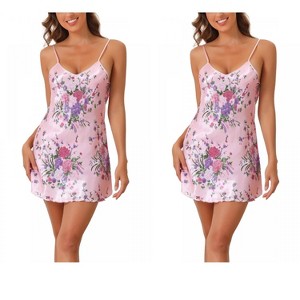 INSPIRE CHIC Women's 2 Pcs Silky Satin Mini Floral Slip Strapless Chemise Lingerie Sleepwear - 1 of 4