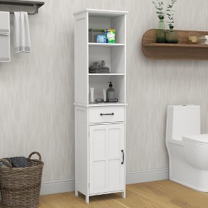 65'' Tall Bathroom Storage Cabinet, Wooden Floor Cabinet With Drawers & Adjustable Shelf, Slim Freestanding Storage Organizer For Bathroom Living Room - 1 of 4