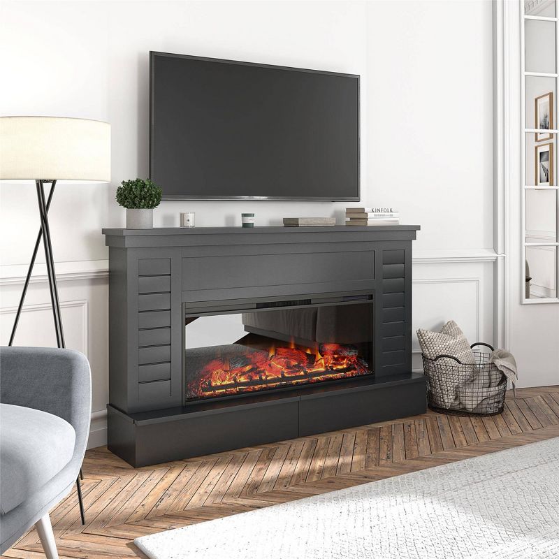 Hathaway Wide Shiplap Mantel with Linear Electric Fireplace and Storage Drawers Black - Room &#38; Joy, 3 of 9