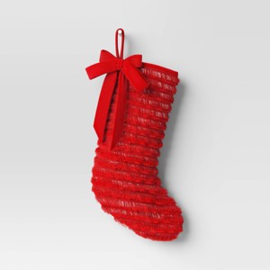 21" Christmas Fringe Fabric Stocking with Bow Red - Wondershop™ - 1 of 3