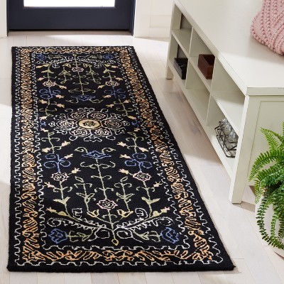 Hand-Tufted Black and Green Wool Runner Rug, 2'3"x9'