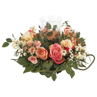 Nearly Natural 8.5-in Rose Candelabrum Silk Flower Arrangement