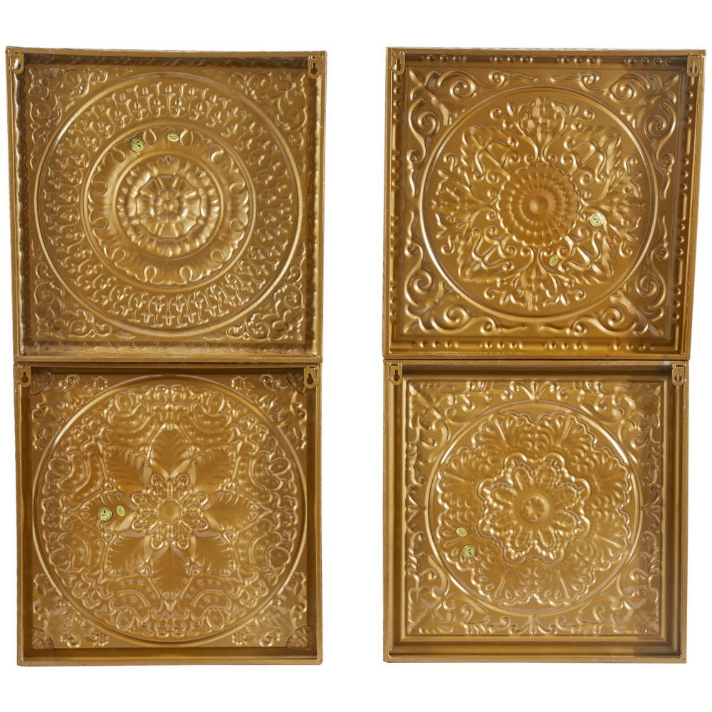 Photos - Wallpaper Set of 4 Metal Scroll Wall Decors with Embossed Details Gold - Olivia & Ma