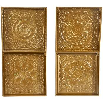 Set of 4 Metal Scroll Wall Decors with Embossed Details Gold - Olivia & May