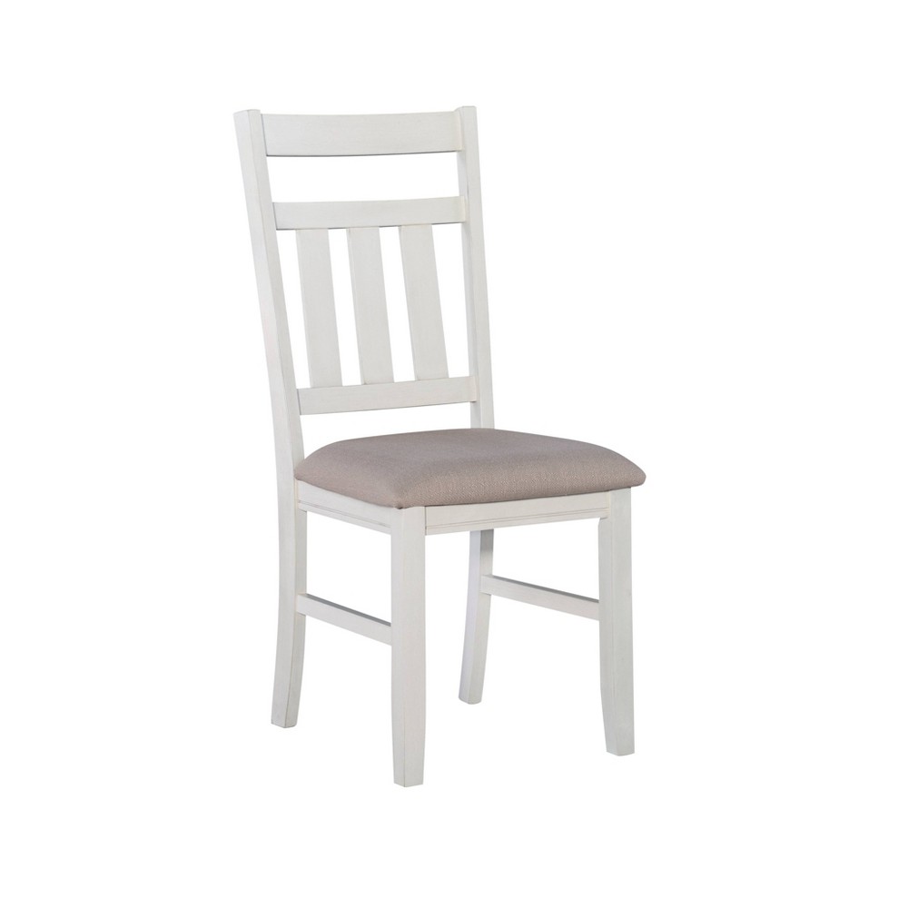 Photos - Chair Landon Slat Back Upholstered Side  White - Powell: Rubberwood Frame,