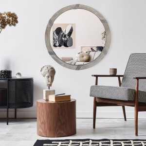 30.75" Wood Wall Mirror, Farmhouse Decorative e Round Mirror for Wall Decor in Living Room - 1 of 4