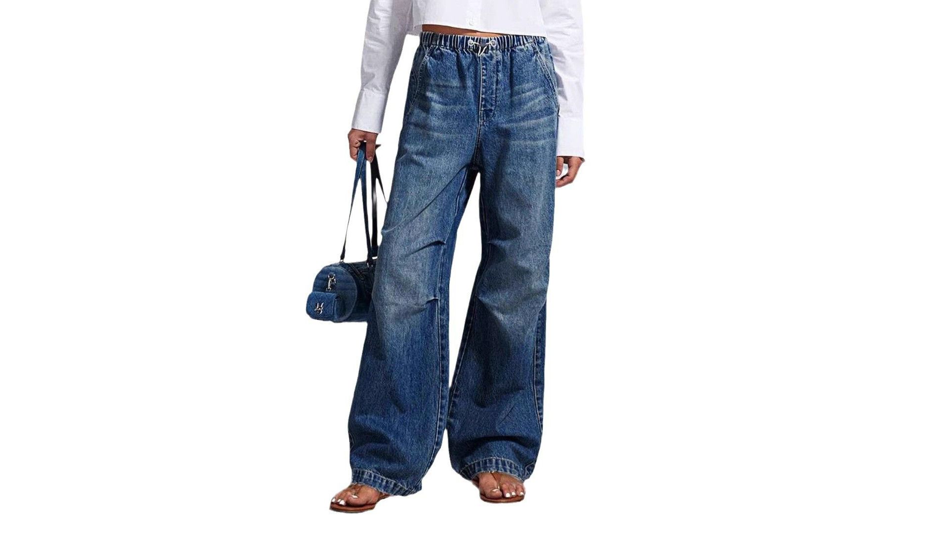 Coolmee Women's Wide Leg Jeans Distress Mid Waist Denim Pants Vintage Trousers
