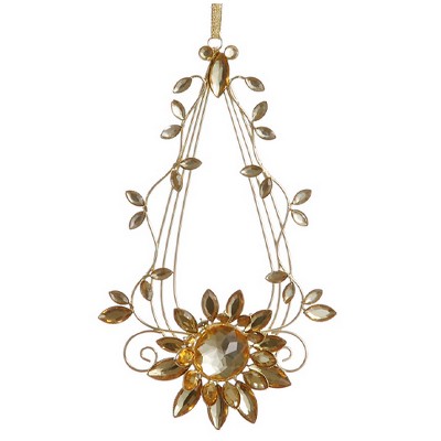 Allstate Floral 7" Elegant Gold Flower Jeweled Teardrop Christmas Ornament
