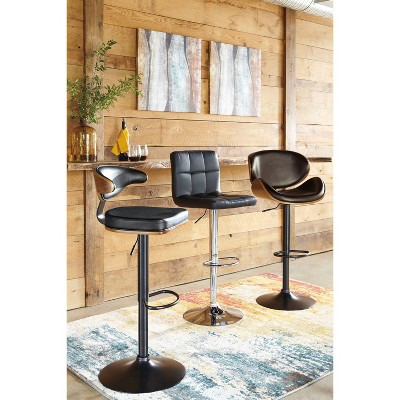 Adjustable Black Faux Leather Swivel Barstools with Chrome Finish