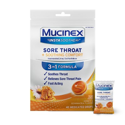 Mucinex Instasoothe Sore Throat Medicated Drops - Honey & Echinacea - 40ct