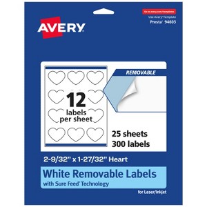 Avery Matte White Removable Heart Labels with Sure Feed Technology, Print-to-the-Edge, 2-9/32" x 1-27/32" - 1 of 4